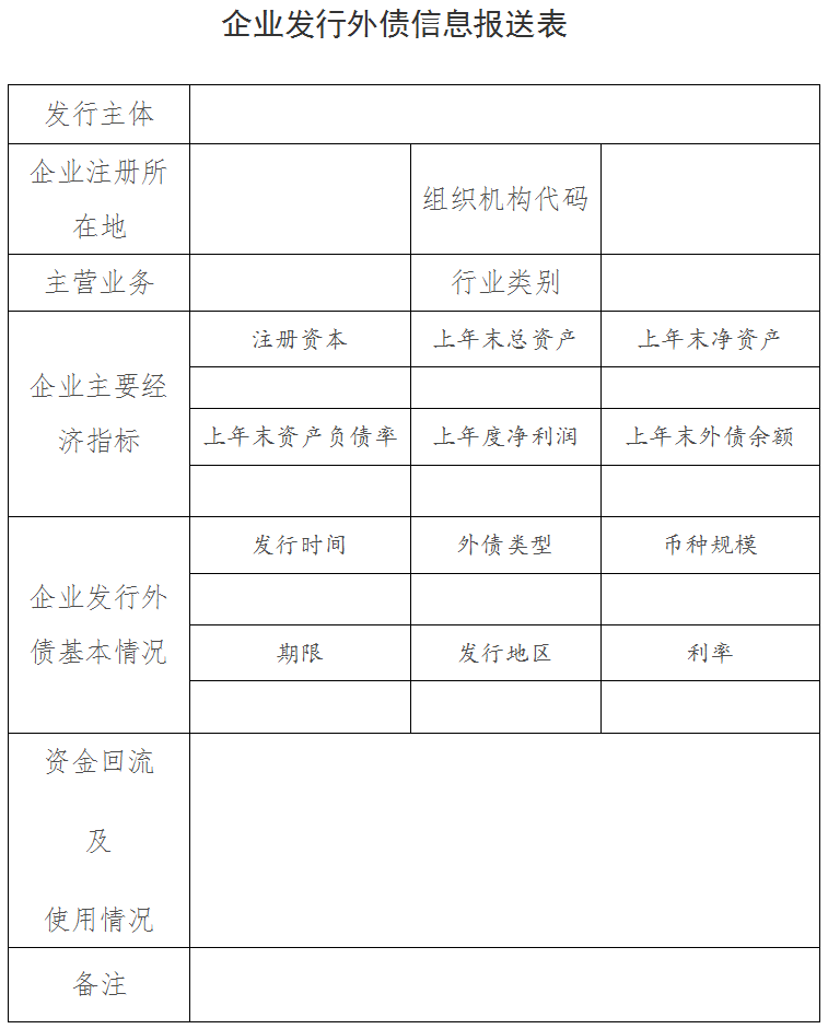 企业发行外债信息报送表