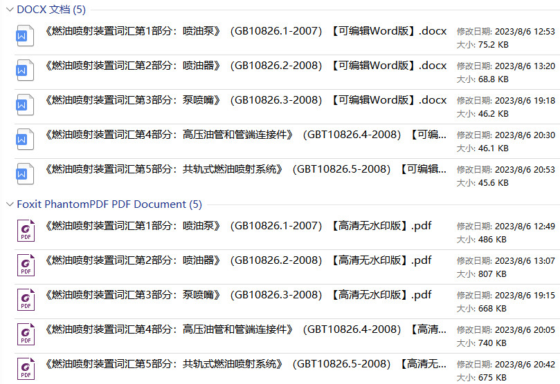 《燃油喷射装置词汇》（GB/T10826）（第1-5部分）【打包下载】【全文附高清无水印PDF+Word版下载】