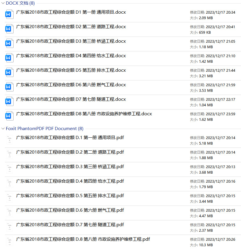 《广东省市政工程综合定额（2018）》（全套八册）【附高清无水印PDF+word版下载】1