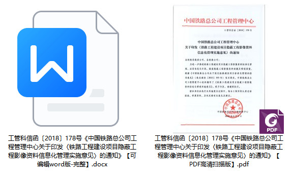 工管科信函〔2018〕178号《中国铁路总公司工程管理中心关于印发〈铁路工程建设项目隐蔽工程影像资料信息化管理实施意见〉的通知》【全文覅PDF扫描版+word可编辑版下载】1