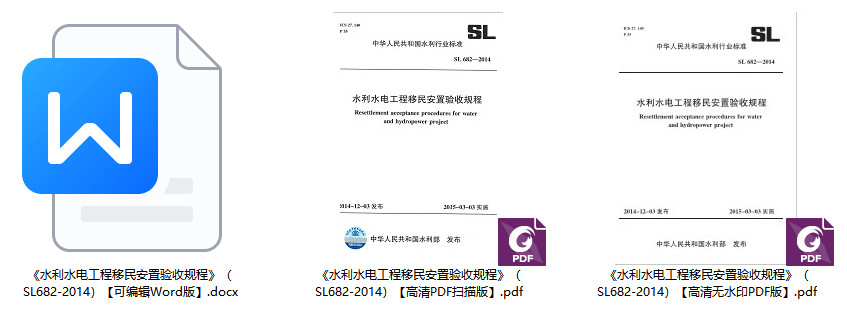 《水利水电工程移民安置验收规程》（SL682-2014）【全文附高清无水印PDF+可编辑Word版下载】1