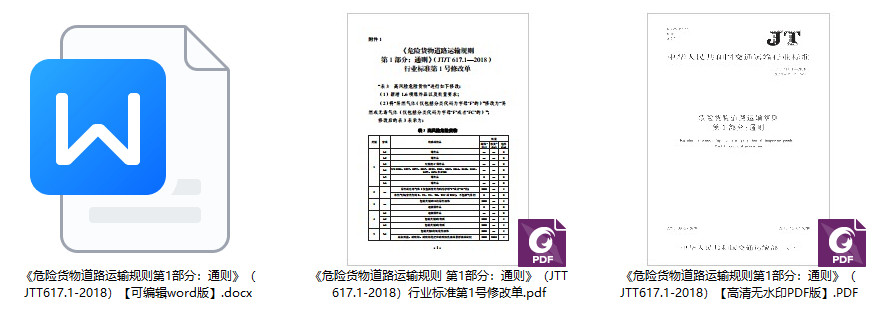 《危险货物道路运输规则第1部分：通则》（JT/T617.1-2018）【全文附高清无水印PDF+可编辑Word版下载】1