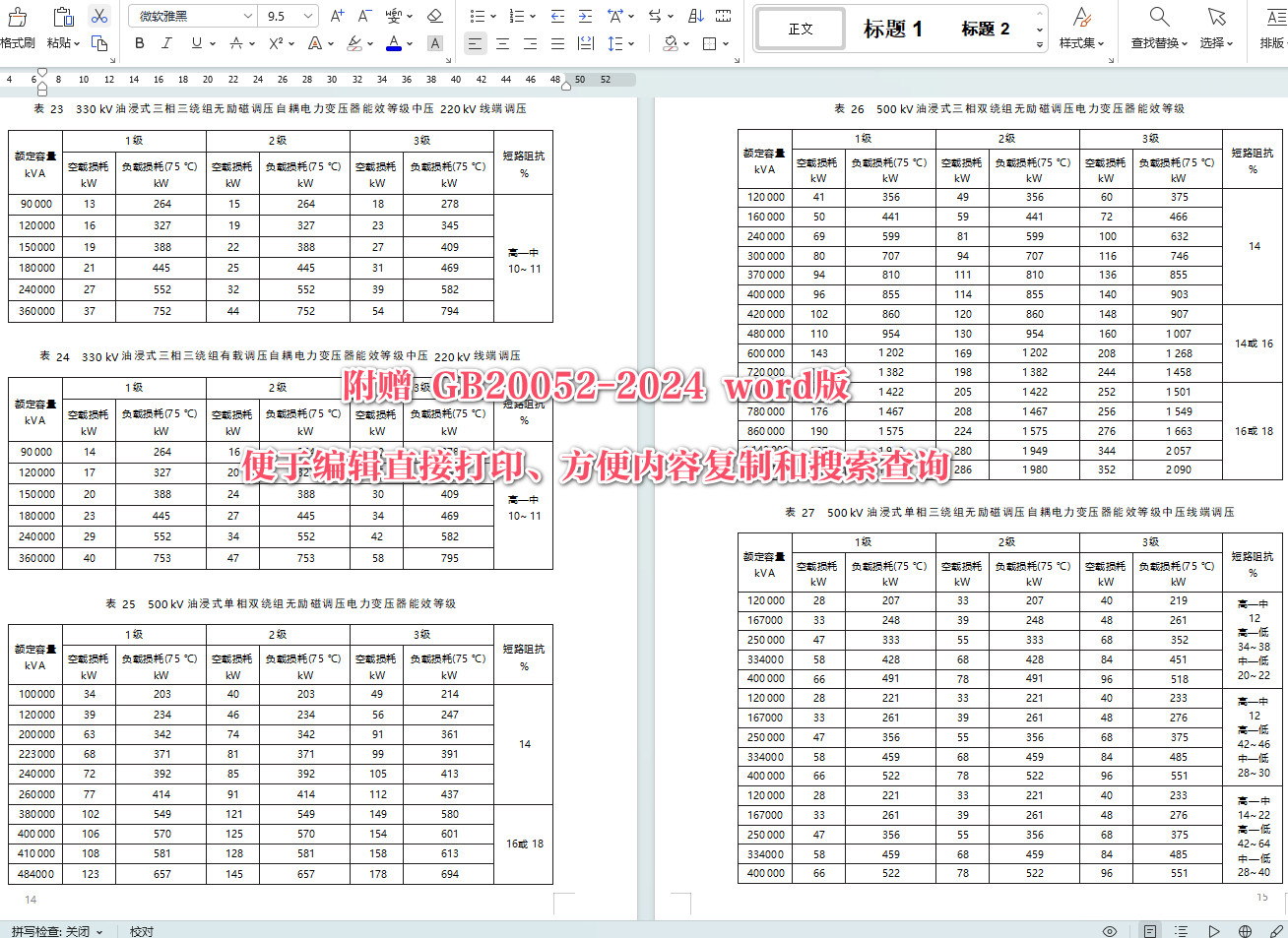 《电力变压器能效限定值及能效等级》（GB20052-2024）【全文附高清无水印PDF+可编辑Word版下载】5