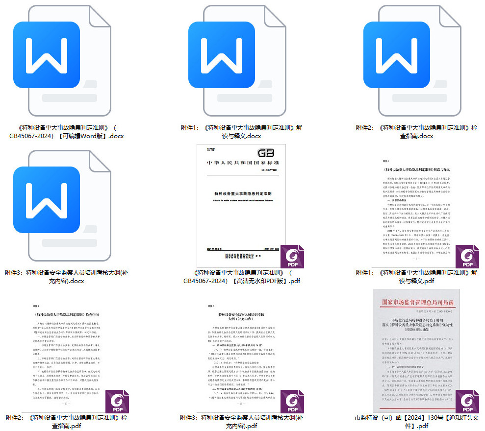 《特种设备重大事故隐患判定准则》（GB45067-2024）【全文附高清无水印PDF+Word版下载】1