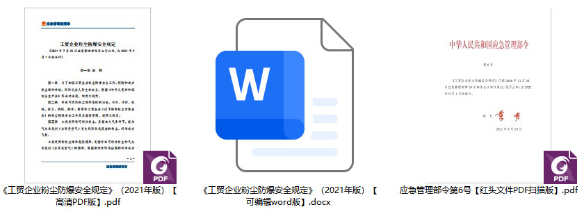 《工贸企业粉尘防爆安全规定》（应急管理部令第6号）【全文附PDF扫描版+word版】