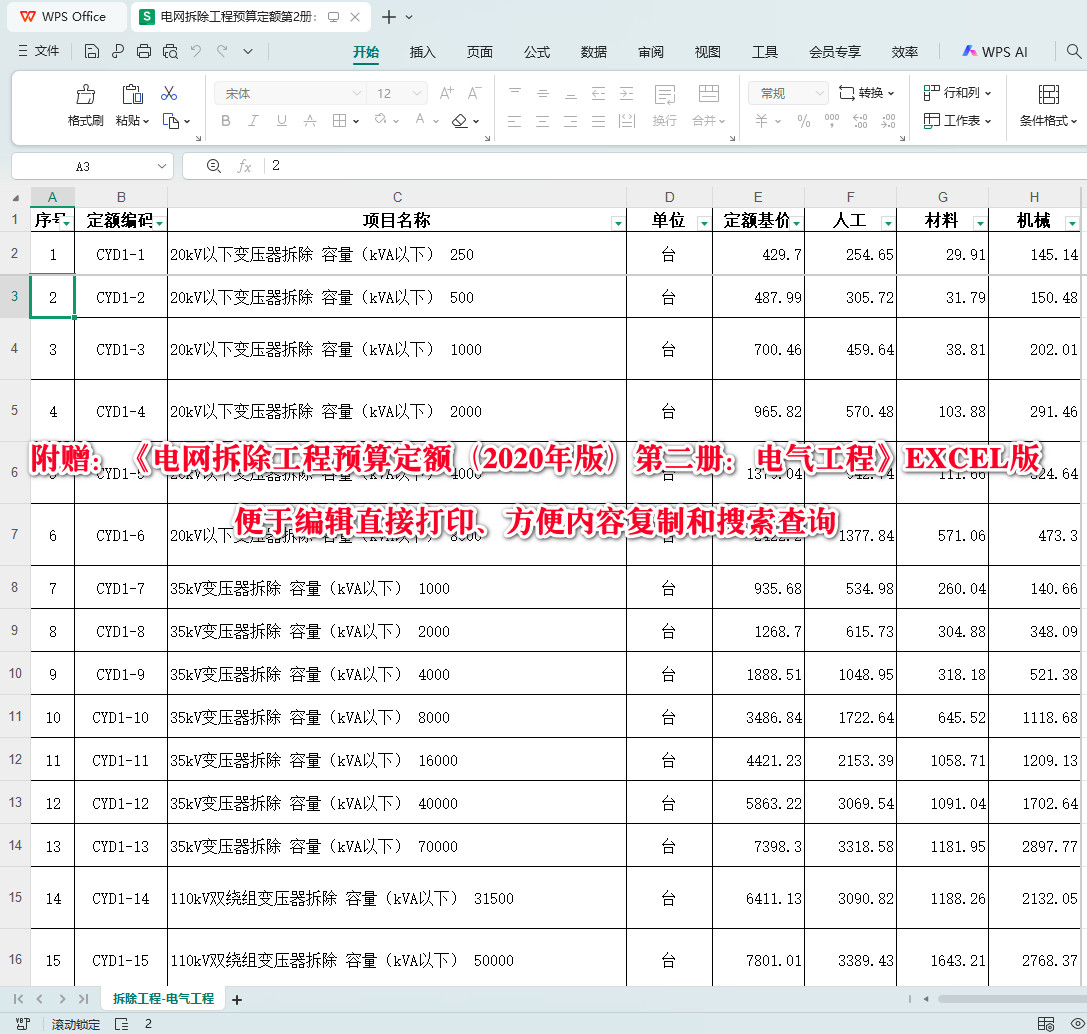 《电网拆除工程预算定额（2020年版）第二册：电气工程》【全文附高清PDF扫描版+EXCEL版下载】5