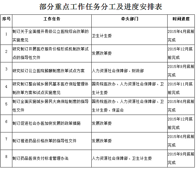 部分重点工作任务分工及进度安排表