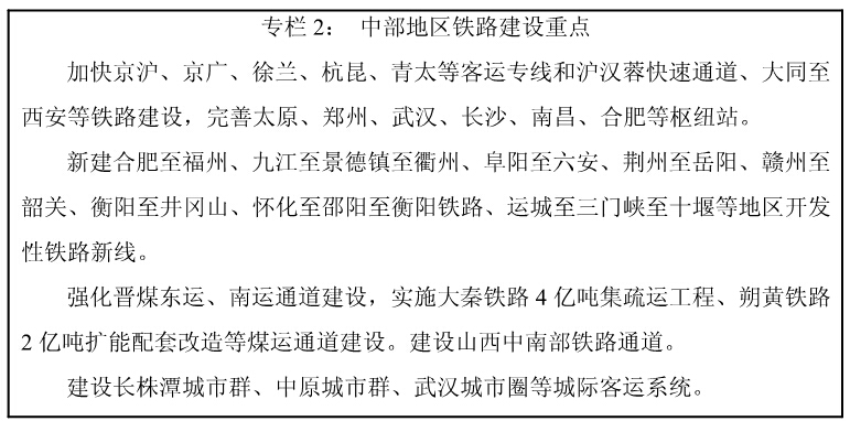 中部地区铁路建设重点