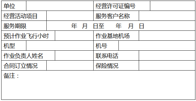 通用航空经营活动信息备案表