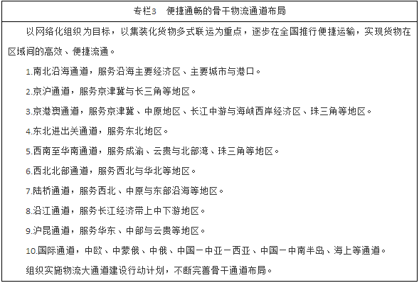 便捷通畅的骨干物流通道布局