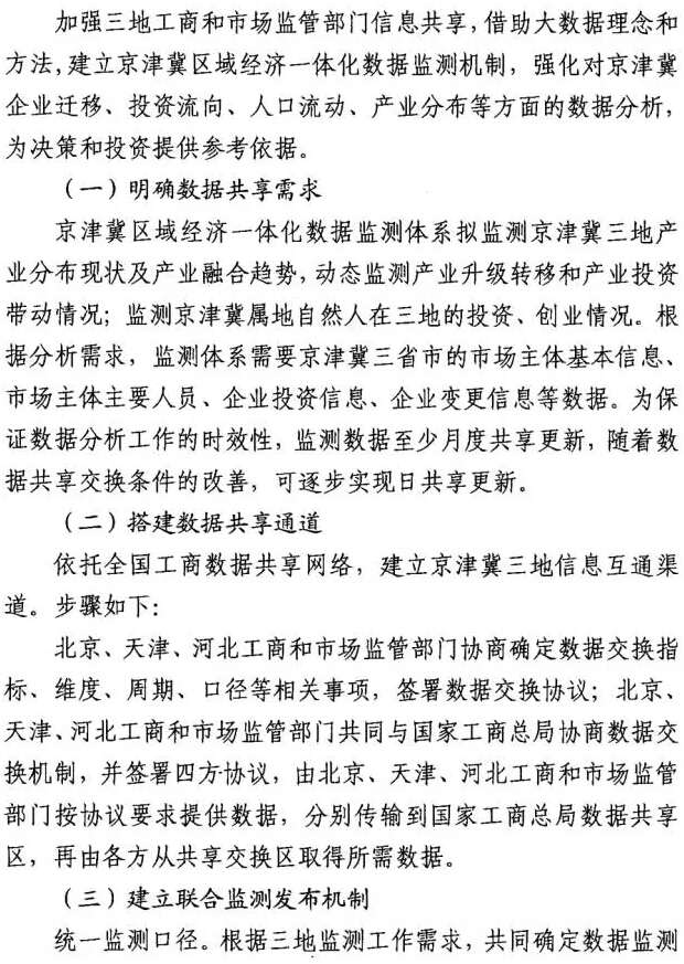 京工商发〔2016〕6号《关于加强京津冀三地工商和市场监管部门市场准入工作联动服务京津冀协同发展的意见》3