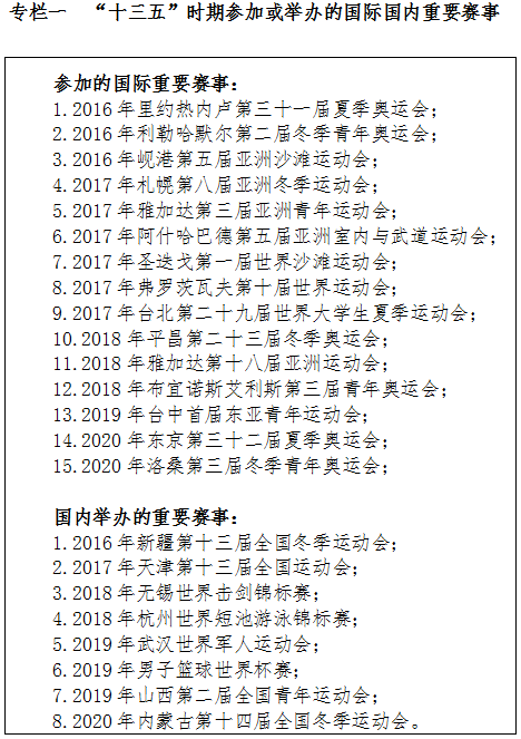 专栏一“十三五”时期参加或举办的国际国内重要赛事