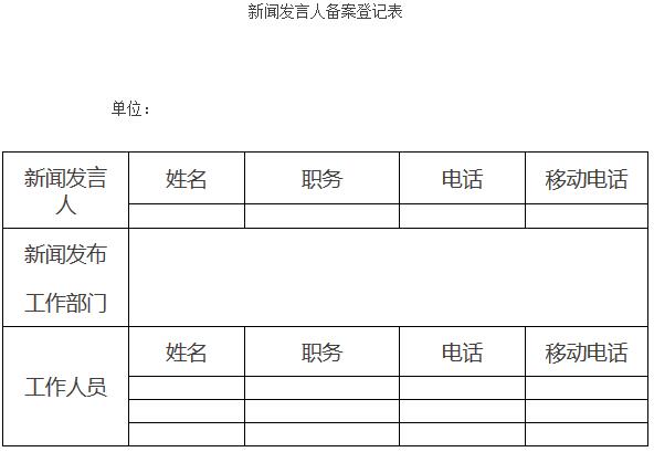 新闻发言人备案登记表