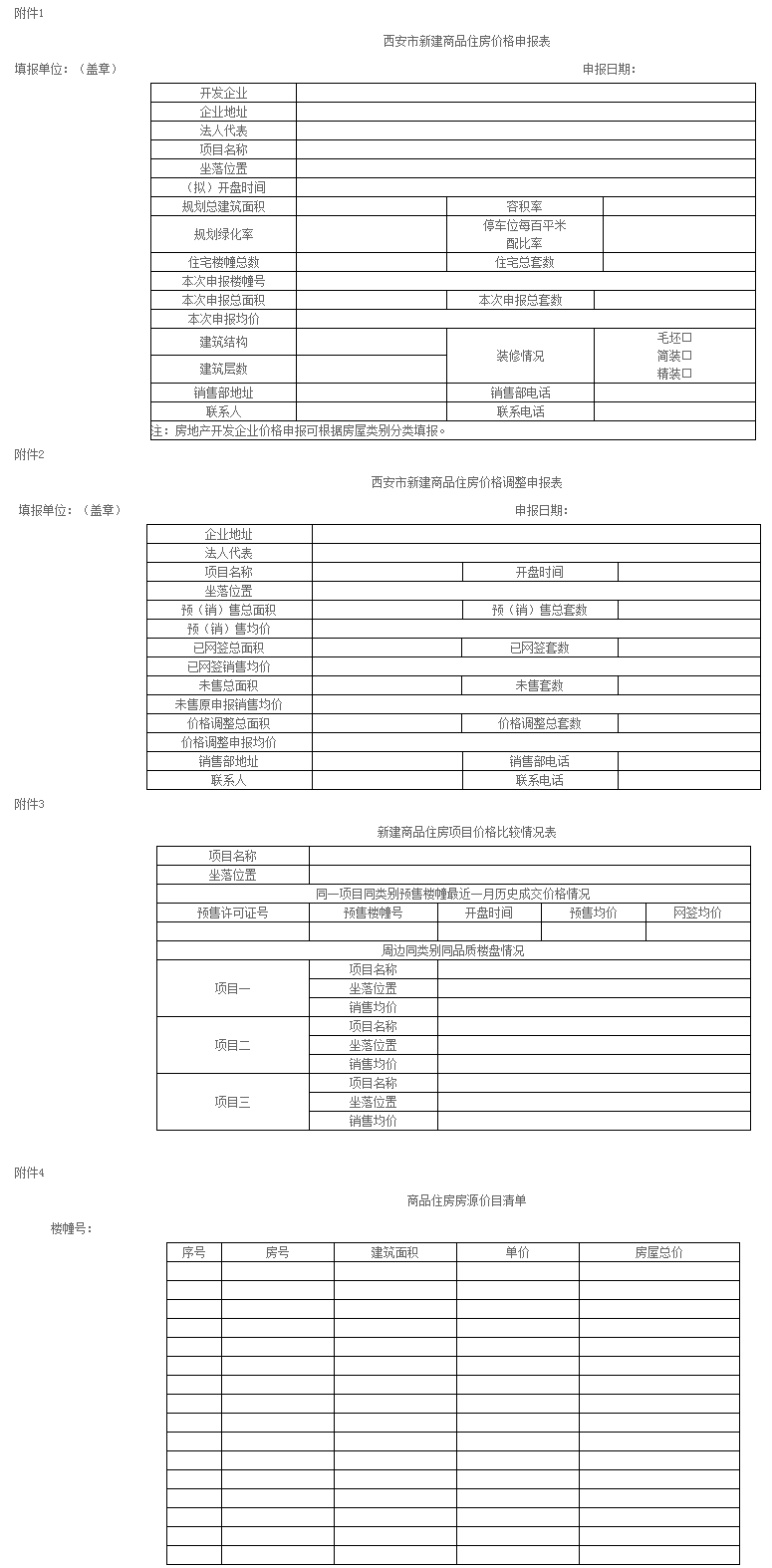 市物发〔2017〕171号《西安市物价局关于商品住房价格申报有关问题的通知》