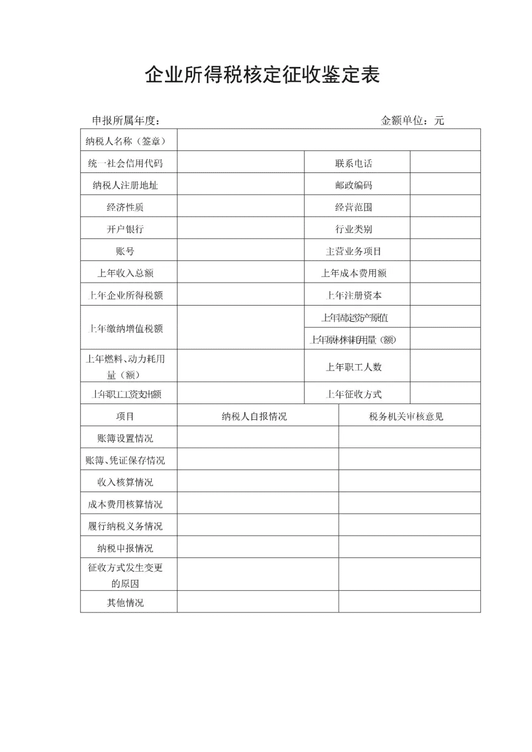 企业所得税核定征收鉴定表