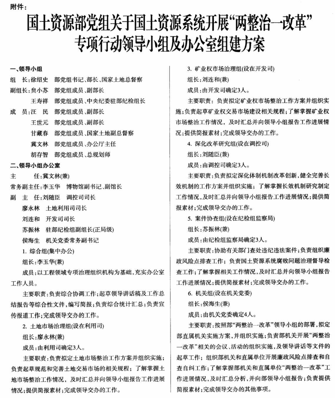 国土资党发〔2010〕45号《中共国土资源部党组关于国土资源系统开展“两整治-改革”专项行动的通知》