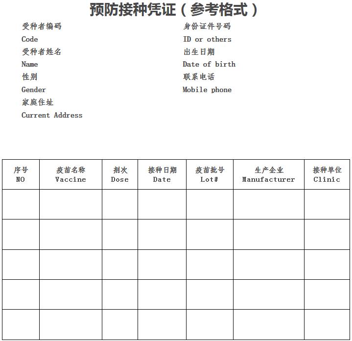 预防接种凭证（参考格式）